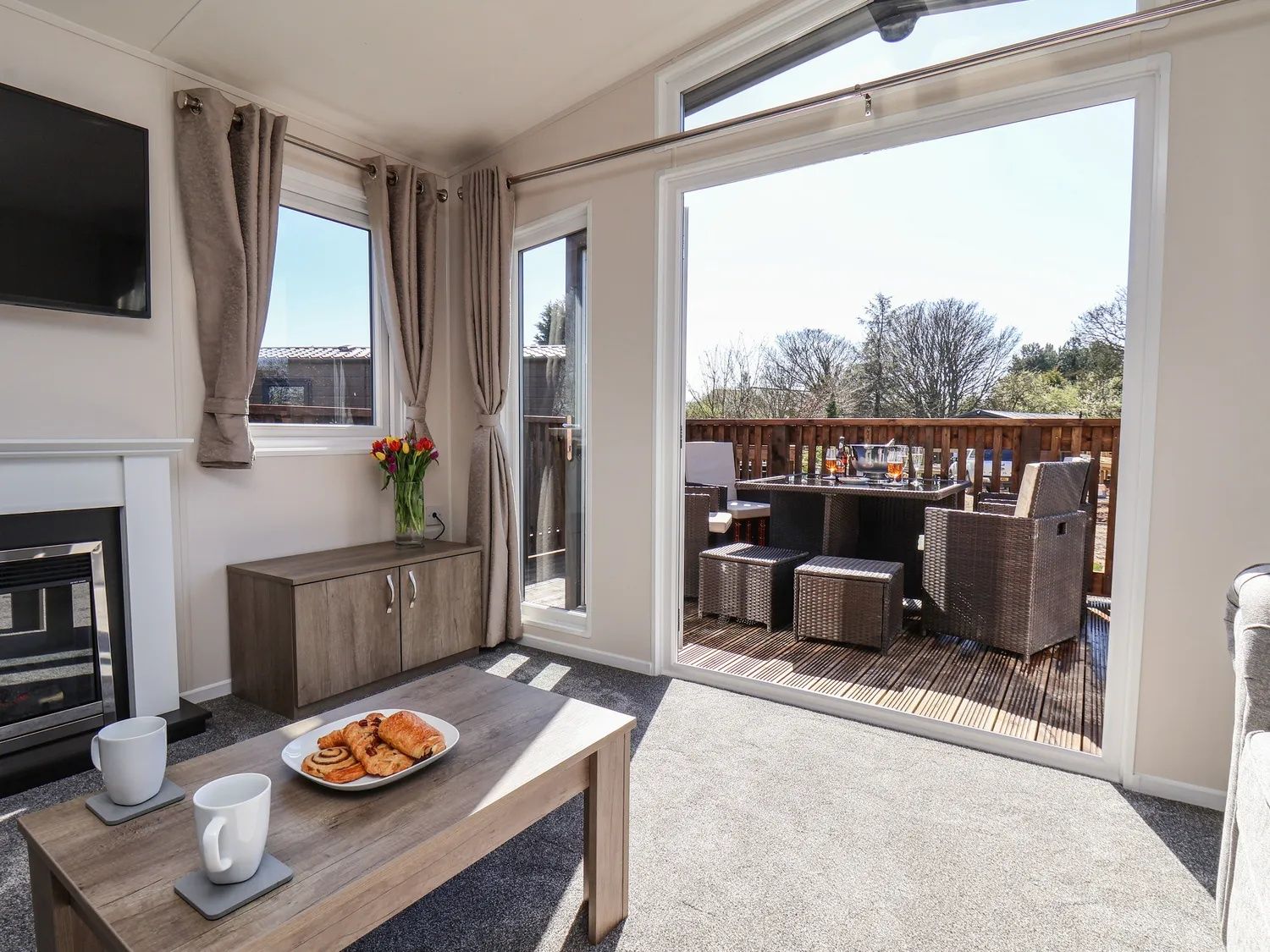 Open-plan living area in lodge
